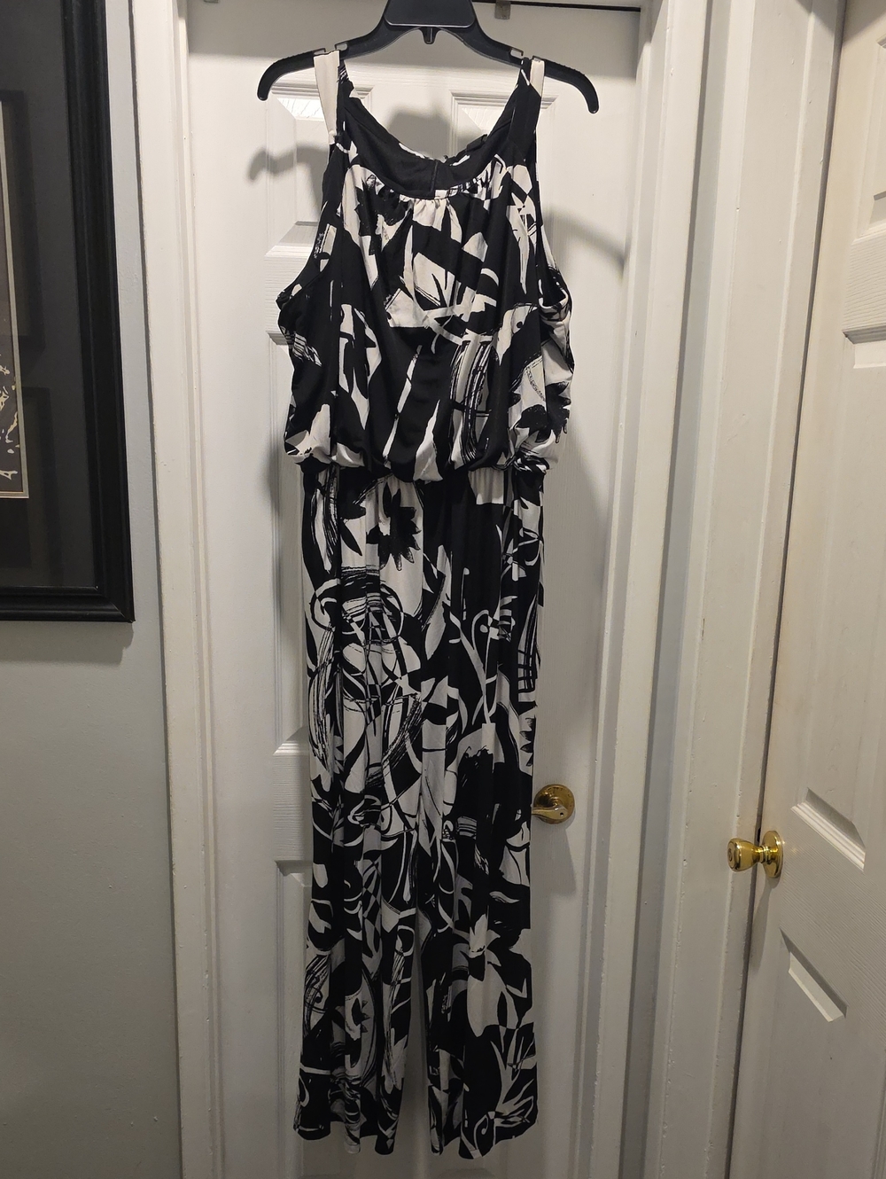 Style & Co. Black and White Printed Halter Romper Jumpsuit